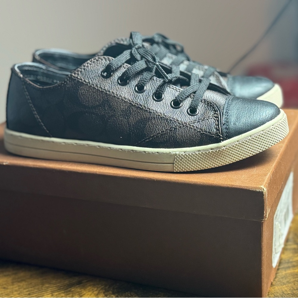 Black Leather Coach Women's Sneakers